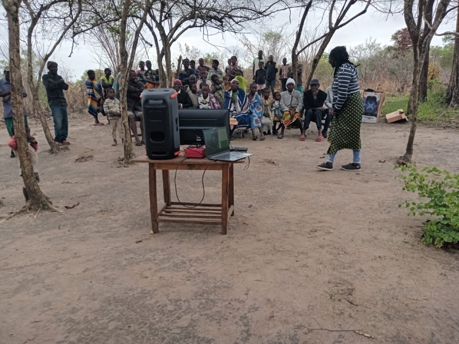 A community awareness session in Nhagutua using the BioLink travelling cinema